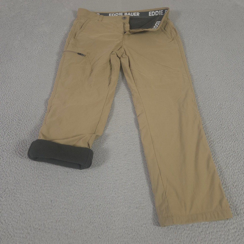 Eddie Bauer Pants Mens 36x30 Tan Rainier Fleece Lined Straight Leg Nylon Stretch